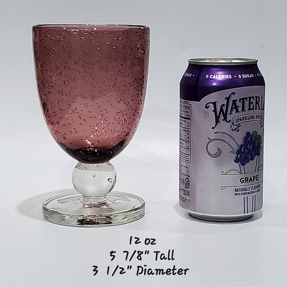 4pc Set Mouth-Blown 12oz Amythest Purple Bubbles Goblets - Picture 2 of 7